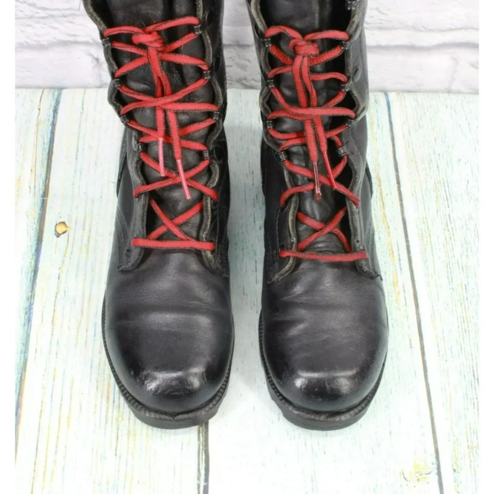 *Unbranded Black Leather Lace Up Mid Calf Work Boots Size 4 Wide - Picture 5 of 9